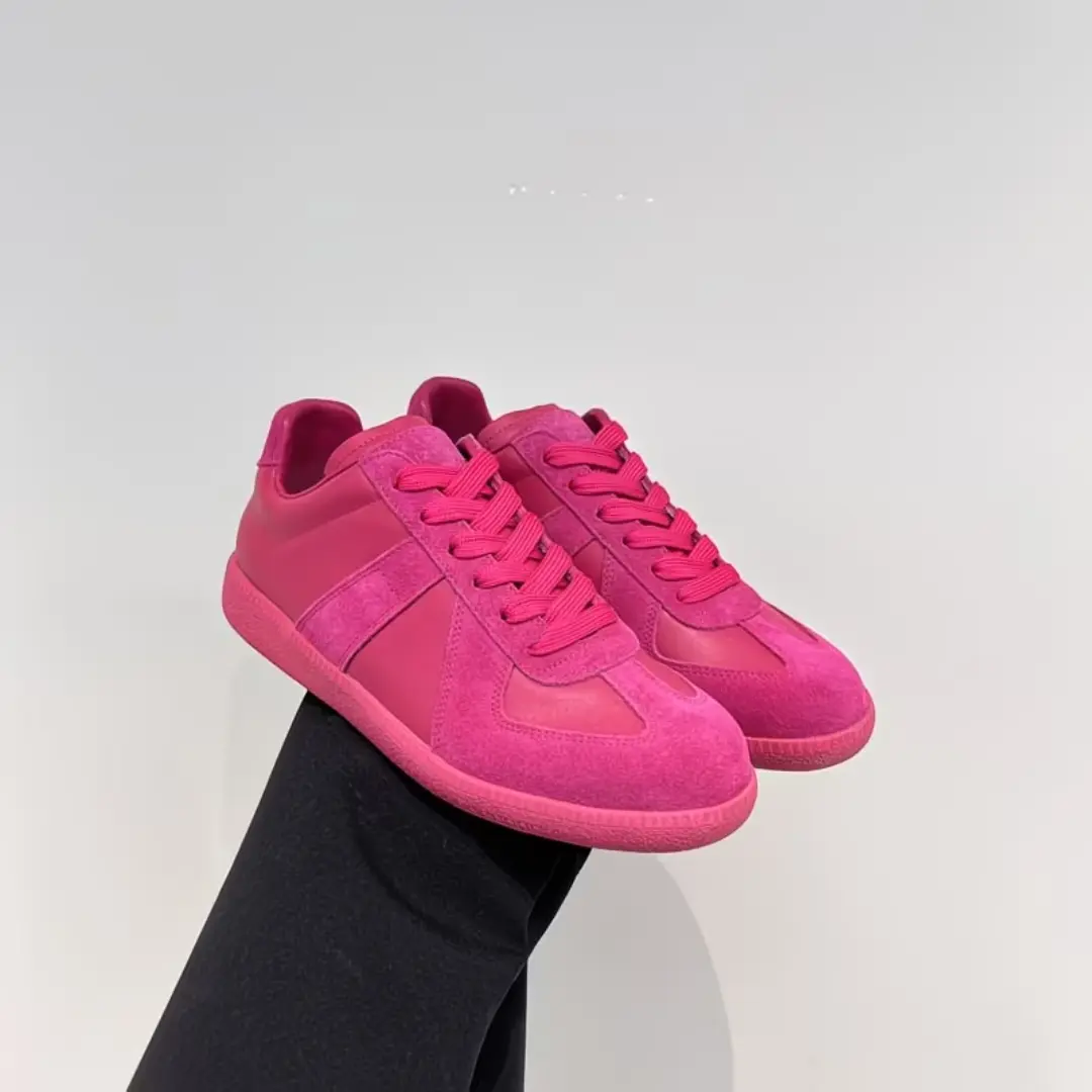 Fuchsia Pink Suede Smooth Leather Low Top Lace Up Sneakers Monochrome Rubber Sole Casual Trainers for Daily Walking Street Styling Campus Hangout Weekend Trip
