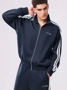 Men's Track Jacket (Only) Full Zip Casual Athletic Stand Collar Striped Streetwear with Zipper Poc