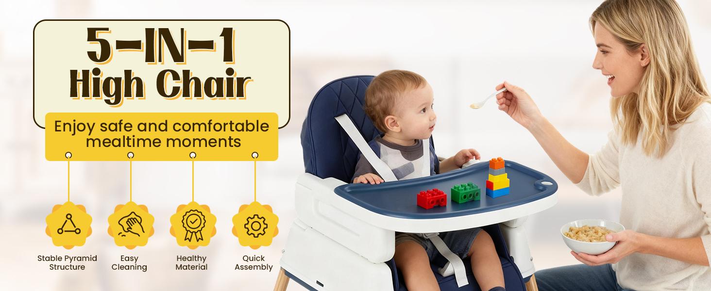 3 in 1 Baby High Chair,Portable Baby Highchair for Months Infants and Toddlers with 5 Point Harness Convertible Comfortable Seat for Cozy Eating Table Sit Up High Chair and Seats for Sitting Up Back Booster Feeding Chairs