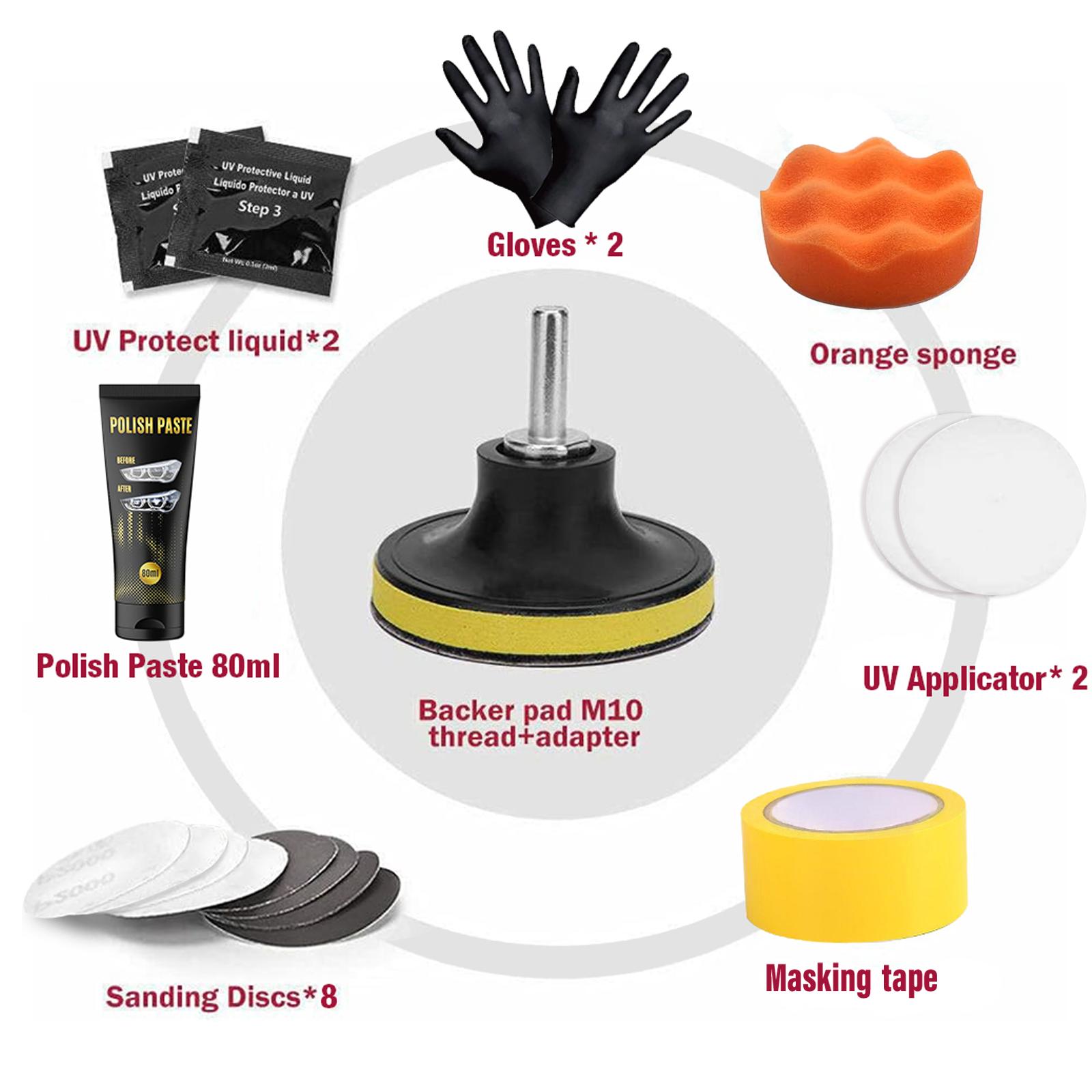 XPERTCHEMY Headlight Restoration Kit Uncharged Headlight Repair Set Featuring Protective Coating Comes with Polishing Papers And Polish Paste