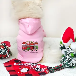 Cartoon Christmas Drink Print Pet Hoodie, Comfortable Pet Clothes for Small Medium Large Dogs, Pet Decoration Supplies