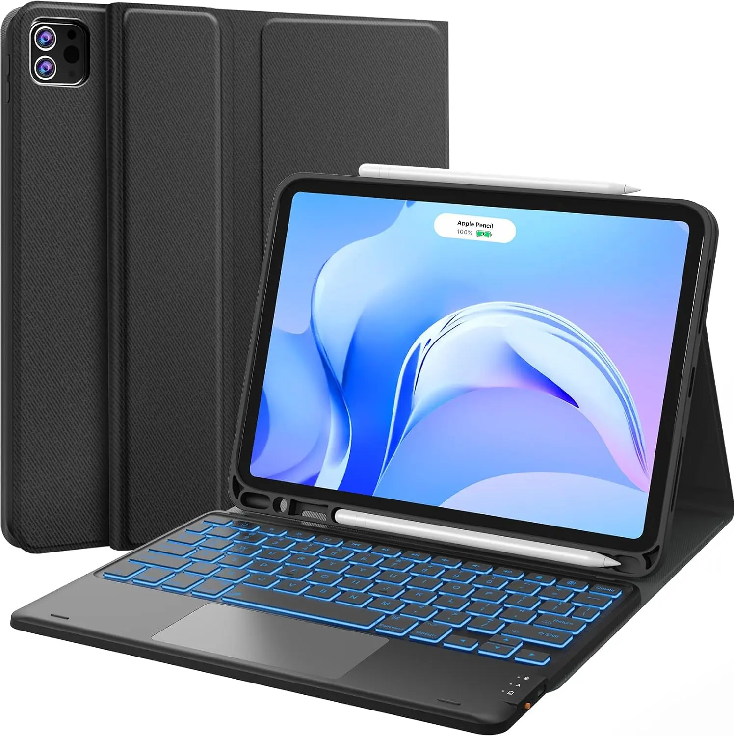 [CHESONA] Compatible for iPad Air 11 Inch (M4 2026/M3 2025/M2 2024)&Air 5th/4th Generation Case with Keyboard, Multi-Touch Trackpad, Detachable Keyboard with 7-Color backlighting, (Black)