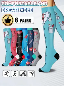 Compression Socks for Men & Women, 20-30mmhg Knee High Design, Running Performance Recovery, 6 Pairs for Circulation Support, Compression Athletic Socks