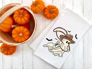 Ghost Cowboy Western Halloween Hand Towel Flour Sack Kitchen Tea Towels Fall Home Decor for Women Men