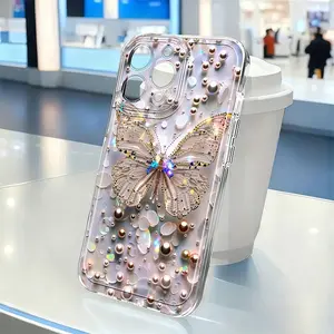 Sparkling Butterfly Pearl Phone Case, Full Coverage Anti-Drop Shockproof Protective, Dream Glossy Finish, Fits iPhone 17 Pro Max, Birthday Gift
