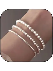3PCS Faux Pearl Bracelet Set Exquisite Pearl Pearl Bracelet Bohemian Bracelet Elastic Bracelet Bridesmaid Party Jewelry Girl Gift