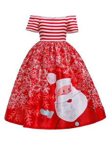 Kids Clothes Girls Red Christmas Dress Santa Claus Striped Long Ball Gown Party Holiday Children Cosplay Costume Fancy Carnival Toddle Princess 4-14Y Dress Up Costume