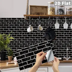 Peel and Stick Black Silver Subway Tile Stickers, Self Adhesive Stickers, DIY Waterproof Oil-Proof Backsplash for Kitchen Bathroom, 6/12/24/48 PCS