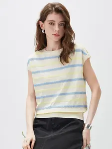 COMOBOCA Women's Striped Cap Sleeve Knitting Wear - Lightweight & Soft