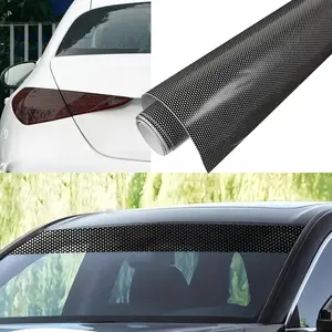 Car Transparent Sticker, Black Perforated One-way Vision Vinyl Automotive Window Wrap Roll, Car Exterior Accessories for Car Window