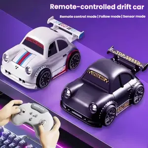 3-in-1 remote control drifting car with remote control, follow, and escape modes, equipped with LED lights and sound effects, mini high-speed sports car style toy, suitable for kids and adults