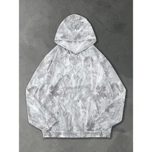 Retro branch camouflage hoodie, autumn and winter streetwear printed apparel, fashionable casual wear for men and women