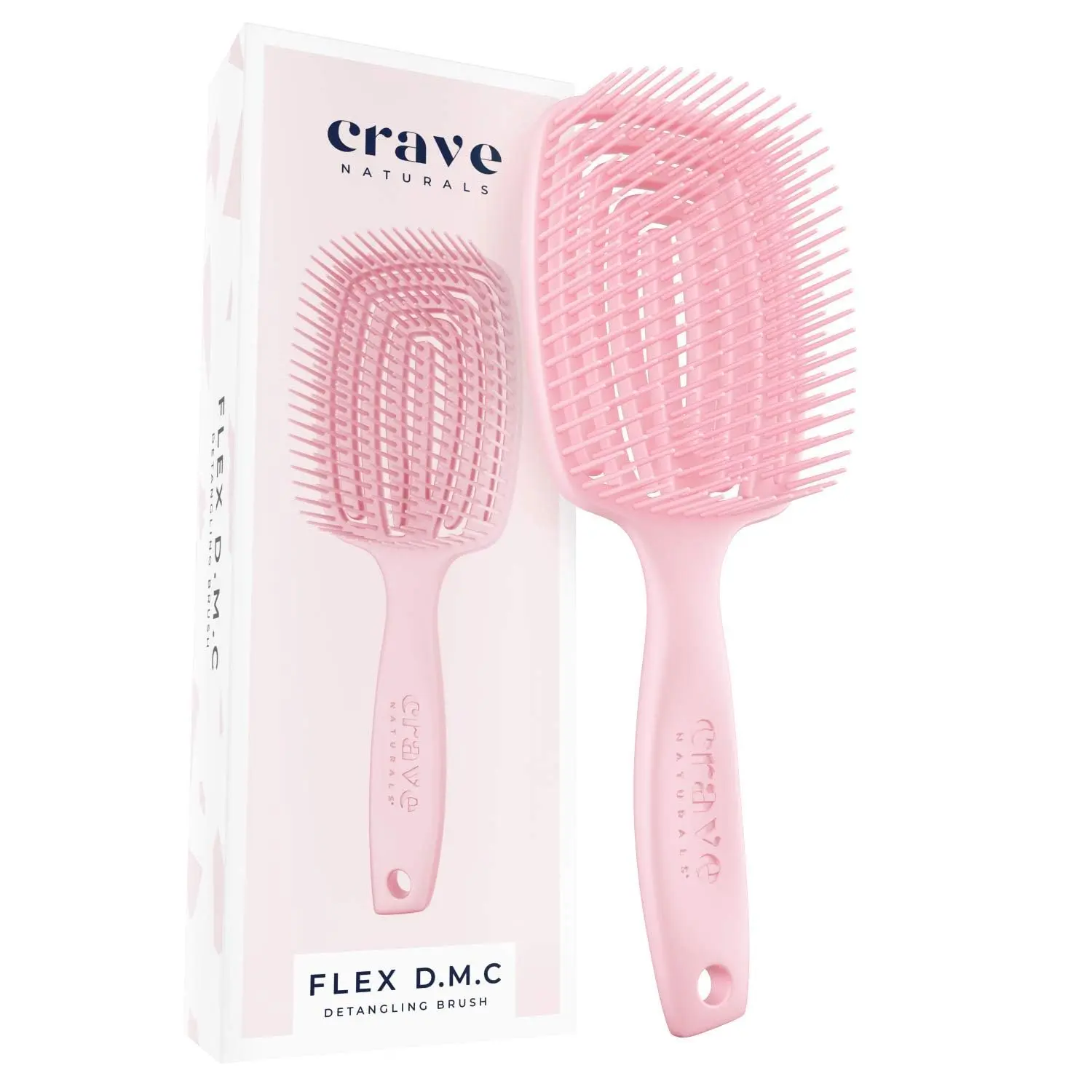 Crave Naturals FLEX DMC Detangling Brush for Thick Hair - Glide Thru Detangling Brush - Detangler for All Hair Types - Flexible Layers Square Paddle Hairbrush - Pink - Comfort Grip