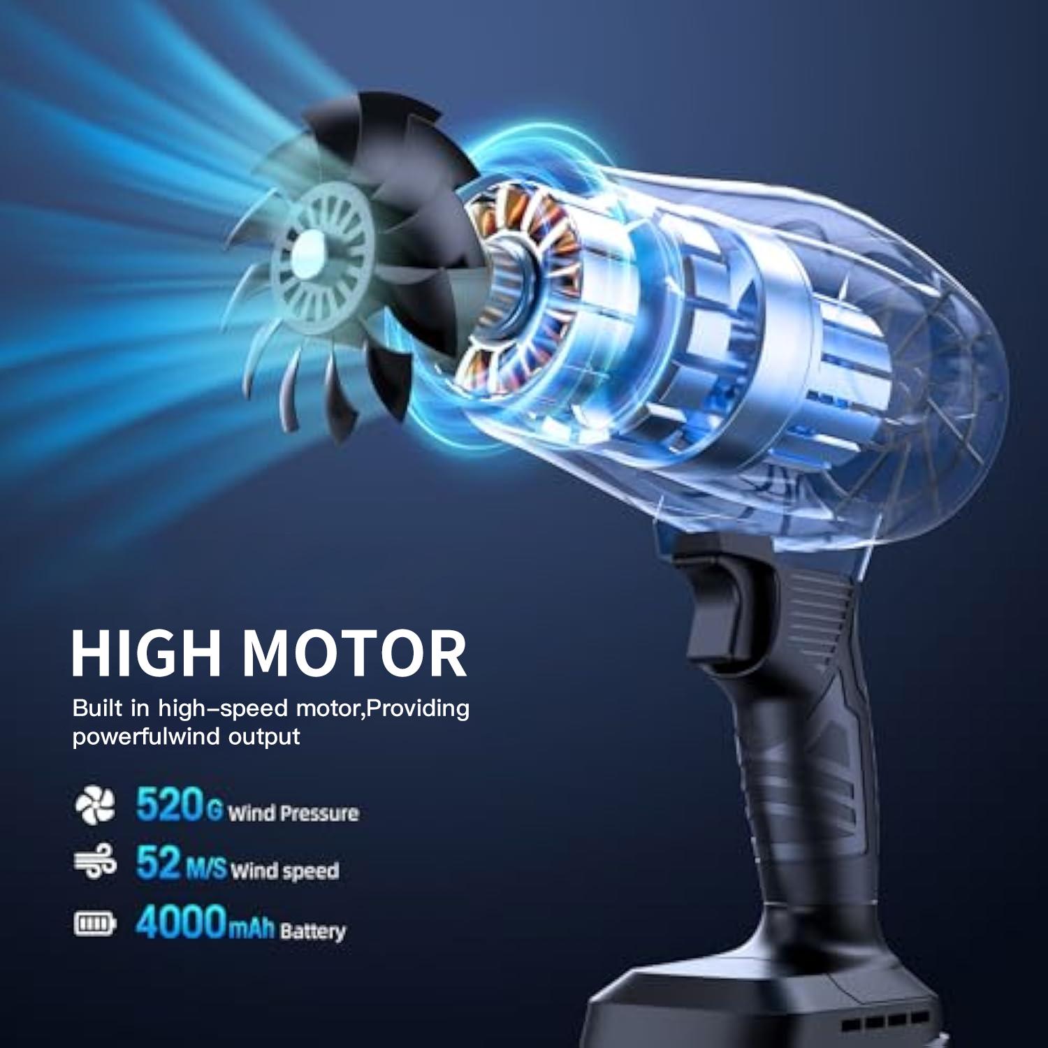 YUQUESEN Cordless Leaf Blower Violent Turbo Fan 200W Handheld Super Power Air Duster for Garden Patio Cleaning Drying Car Wash Snow Removal