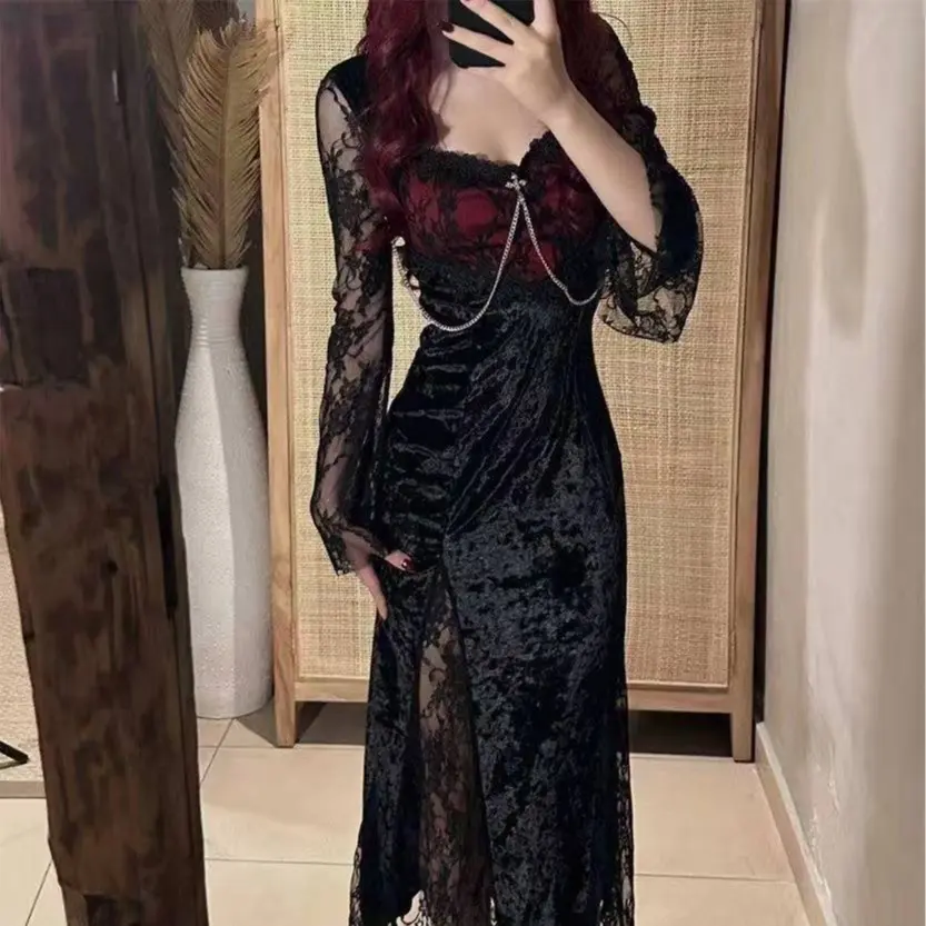 Summer Gothic Grunge Y2k Lace Dress Women Dark Academia Sexy Slim Party Dresses Korean Fashion Design Festival Long Prom Dress - TikTok Shop Summer Gothic Grunge Y2k Lace Dress Women Dark Academia Sexy Slim Party Dresses Korean Fashion Design Festival Long Prom Dress - TikTok Shop