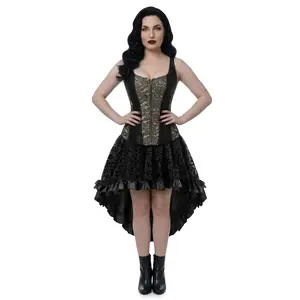 Gothic Steampunk High Low Dress Black Lace Corset Dress with Ruffled Skirt  Vintage Victorian Aesthetic Partywear for Women Alt Fashion Renaissance Faire & Parties 2928+7056