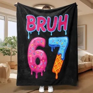 1pc Number 67 Bedspread Blanket - Quilted Flannel Bed Cover with Number 67 Print, All-Season Cozy Bedding for Sofa, Bed, Travel & Camping, Machine Washable, Lightweight Warm Gift for s & (Multi-Size Options)