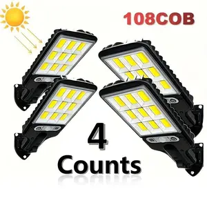 Solar Powered Outdoor Lights, 4 Counts LED Solar Sensor Street Light with Remote Control, Outdoor Wall Mounted Light for Garden, Garage, Yard, Outdoor Landscape Lighting