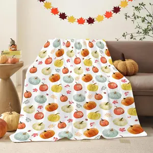 Fall Blanket White Colorful Pumpkin Autumn Throw Blankets Elegant Fall Throws for Kids Adults Lightweight Soft Warm Cozy Flannel for Sofa Bedding Thanksgiving Gifts Harvest Decorations 50x60 in, 1 count, Print on One Side with a Plain White Back