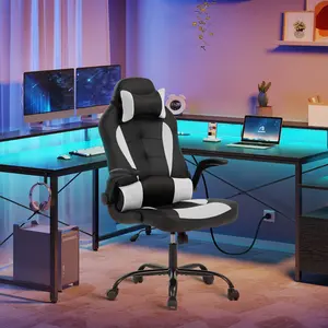 BestOffice PC Gaming Chair Ergonomic Office Chair Desk Chair with Lumbar Support Flip Up Arms Headrest PU Leather Executive High Back Computer Chair for Adults Women Men