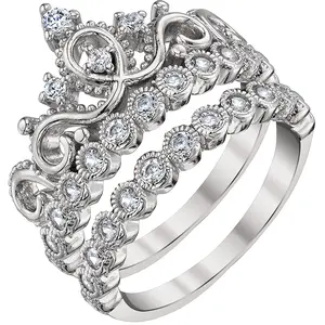 Guliette Verona Rhodium-plated Sterling Silver Princess Crown Ring and Band Set