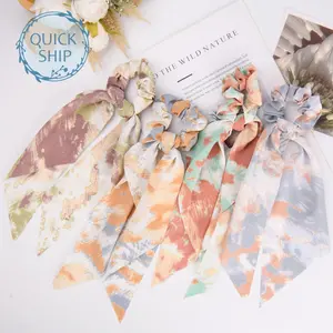 Tie Dye Hair Scrunchies with knot - Colorful Hair Scarf - Women's Bow, Ponytail Holder, scarf scrunchie,Wedding Bride Accessories,Valentine's Day Gifts