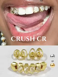 CRUSH CR Star & Heart Design Grillz Set - Adjustable Fashion Teeth Caps for Men & Women - Gold/Silver Finish, One Size Fits Most