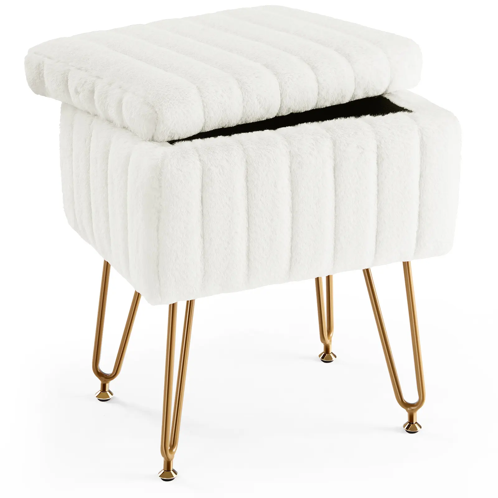 FurniChic Haven Vanity Stool Chair with Storage, Soft Padded Ottoman Makeup Footstool with 4 Metal Legs