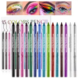 15 Colour Eyeliner Set Water Sweat Resistant High Shine Pearl Smoky Punk Goth Eyeliner Back To School  Lipliner Makeup Cosmetic