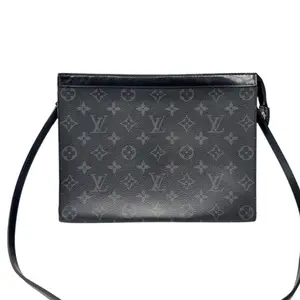 Pre-owned Louis Vuitton coated canvas Crossbody Bags Mongram Eclipse Black Pochette Voyage MM clutch bag w/ Added Crossbody Chain Unisex