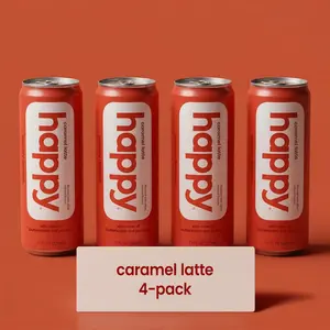 Happy Caramel Latte Coffee - 11 oz x 4 pack - Made With Real Milk and Real Sugar - No Artificial Flavors - No Artificial Sweeteners