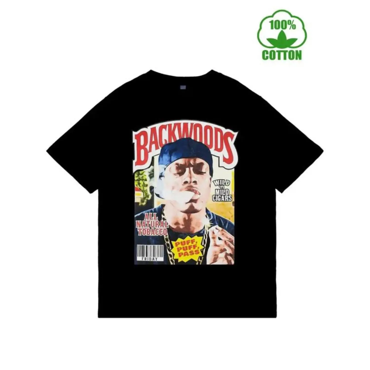 Backwoods 180G Premium Cotton Men's Short Sleeve Crew Neck T-Shirt - Comfortable Relaxed Fit in Black