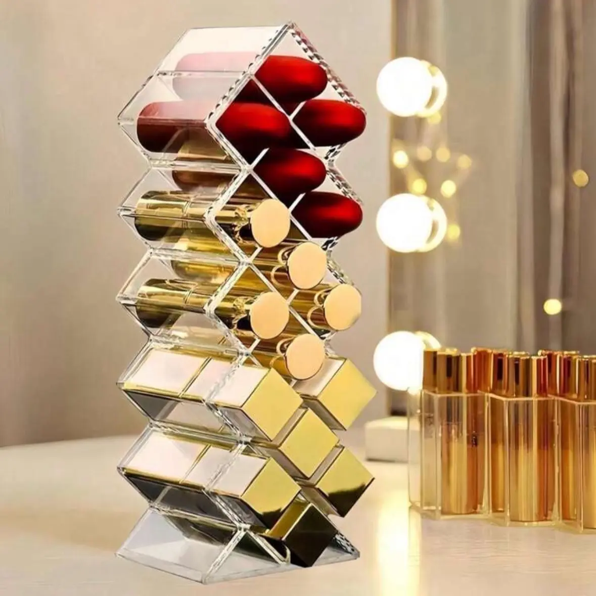 Transparent Lipstick Storage Box with 16 Slots for Countertop Vanity and Desk Organization