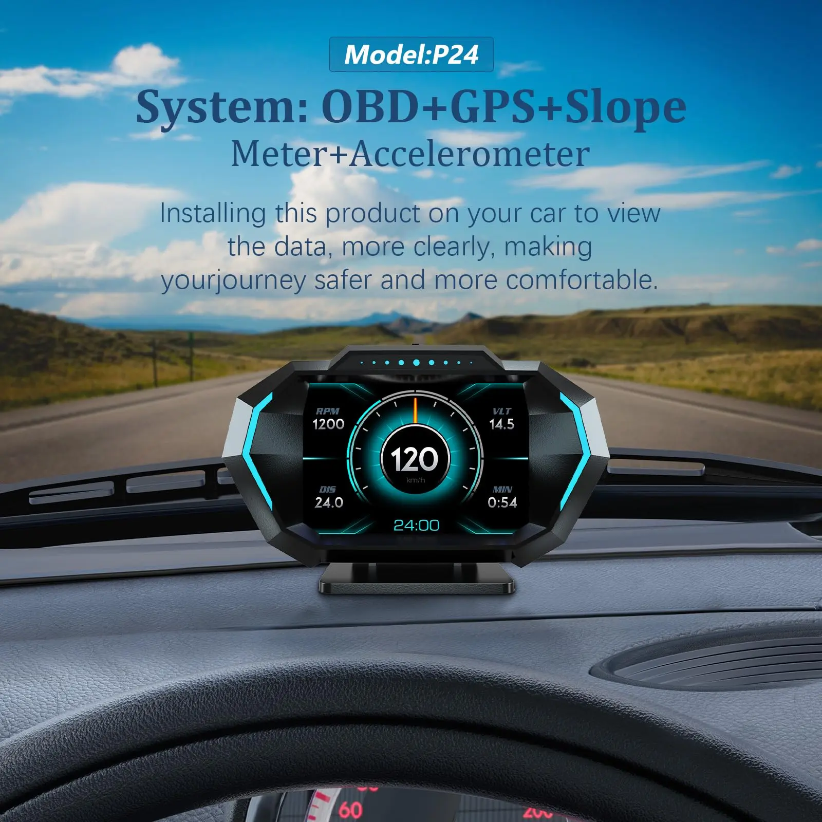 Obd2 Gauge Display With Speed  Heads Up For Cars P24 Consumption Rpm Overspeed Alarm Obd+gps Digital Speedometer Suitable All Car
