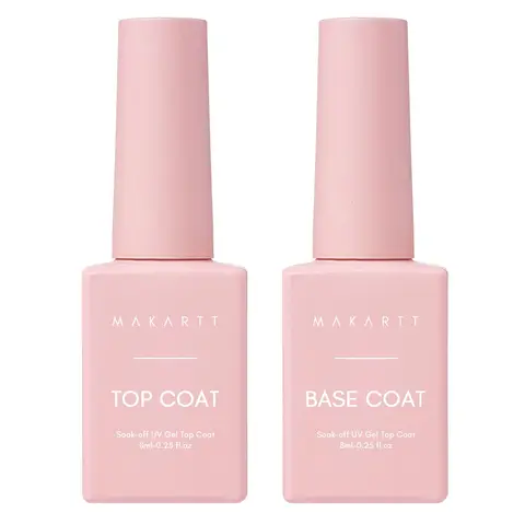 Makartt Base Coat & Top Coat Nail Care Multi-Pack, Glossy Stain-Resistant Low-Odor Natural Resin UV Light Gel Primer for Manicure & Acrylic Nails