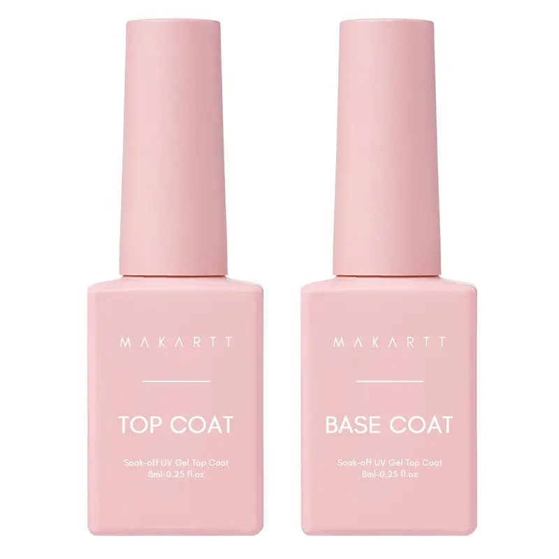 Makartt Base Coat & Top Coat Nail Care Multi-Pack, Glossy Stain-Resistant Low-Odor Natural Resin UV Light Gel Primer for Manicure & Acrylic Nails