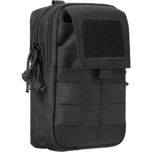 Large Slim Multipurpose Tactical MOLLE Zipper Belt Bag, Nylon Fabric EDC Gadget Compact Form Waist Bag with Dual Zipper Cellphone Holster for Sports & Outdoor Protective Gear Use