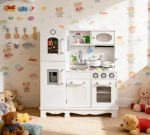 Wooden Kitchenette Kids Kitchen Playset with Realistic Appliances and Play Food for Imaginative Play