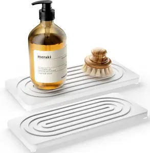 2 PCS Water Absorbing Stone Tray for Sink, Quick Drying Diatomite Bathroom Tray Countertop, Stone Drying Mat for Kitchen Counter Faucet, Soap Dish Dispenser Vanity Organizer, White-A-8.3" X 4" MAGKOTA