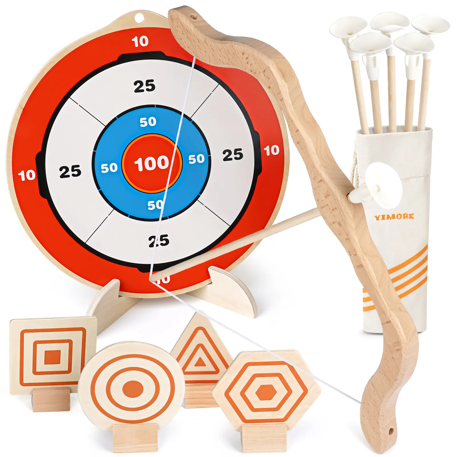 DREAMON Kids Bow and Arrow Toy Set - Wooden Archery Set for Children 6-12 with 6 Arrows, 4 Targets, 1 Cotton Quiver, Indoor & Outdoor Play, Educational Gift for Boys & Girls