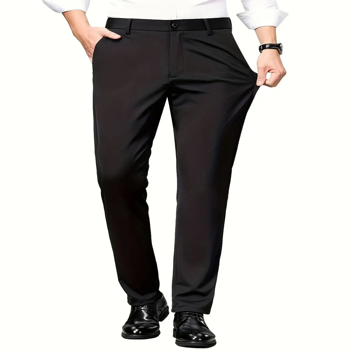 Men's Light Business Formal Dress Pants - Slim-Fit Solid Color with Button Closure, All-Season Regular Length Trousers for Office & Professional Wear, Versatile Wardrobe Staple, Sleek Trouser Design, Quality Tailoring
