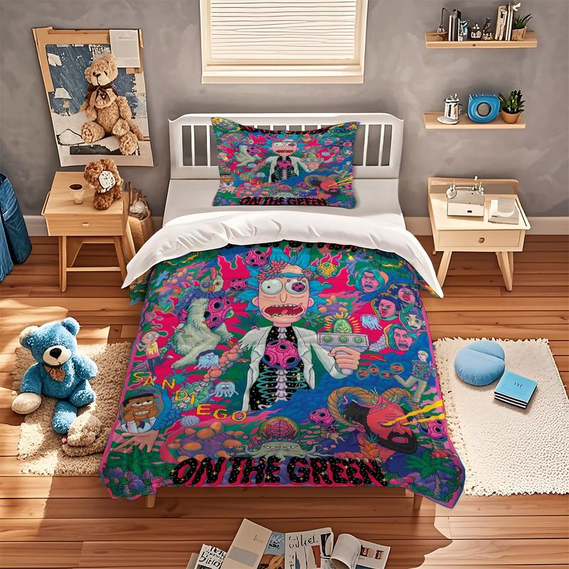 Rick And Morty Pattern Printed Soft And Durable Duvet Cover Set, Including 1 Duvet Cover And 1 Or 2 Pillowcases, Bedding Set Without a Core And Pillow, Suitable For Family Bedrooms And Dormitories, a Very Innovative Gift