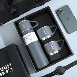 500ml Vacuum Flask Set, 1 Set Stainless SteelThermal Mug with Cups, Travel Portable Leak-proofInsulated Bottle for Hot Drinks and Cold DrinksSummer Cool Bottle, Tumblers, Modern KitchenAccessories, Thermos Cup, Insulated TravelDrinkware