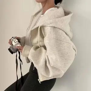 Women's Fashion Zipper Hoodie Autumn Long Sleeve Crop Top Casual Y2K Streetwear Harajuku Style Sweatshirt Jacket Basic Womenswear Beige Minimalist Winter Clothes Women Gamis Loose Fit Chic Jeans Leggings winter clothes women leather jacket women Outfit