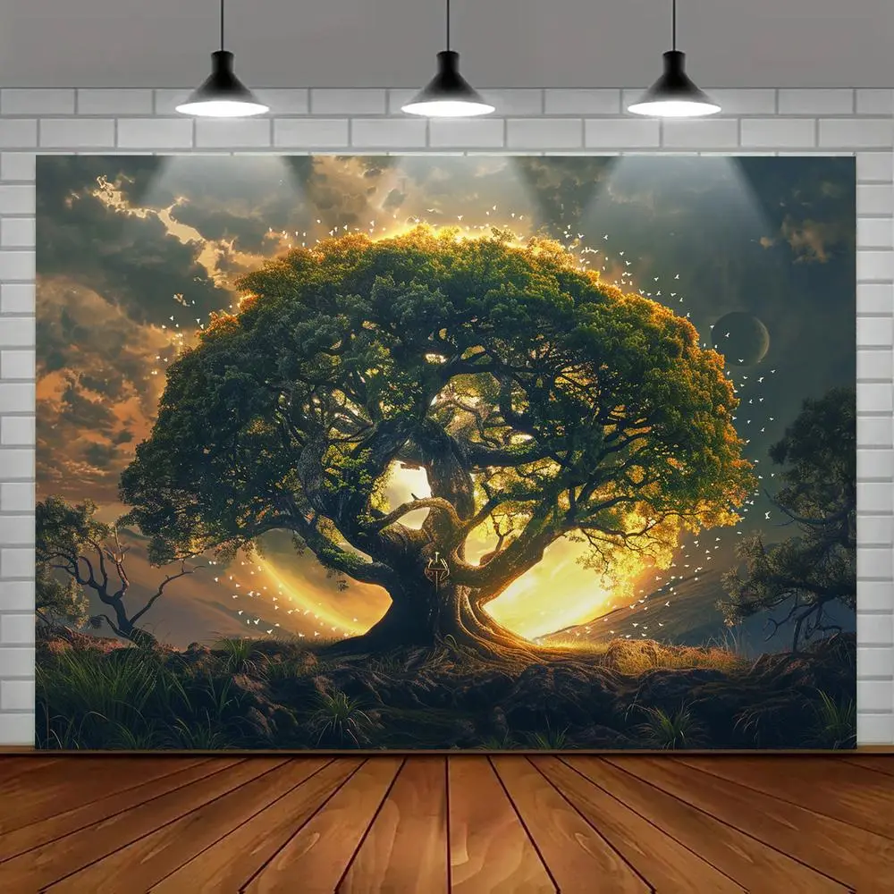 1pc 2D Flat Tree of Life Tapestry - Polyester Hanging Wall Banner, Universal Enchanted Forest and Natural Landscape Backdrop, No Electricity Required, Multipurpose Room Garden Decor for All Occasion
