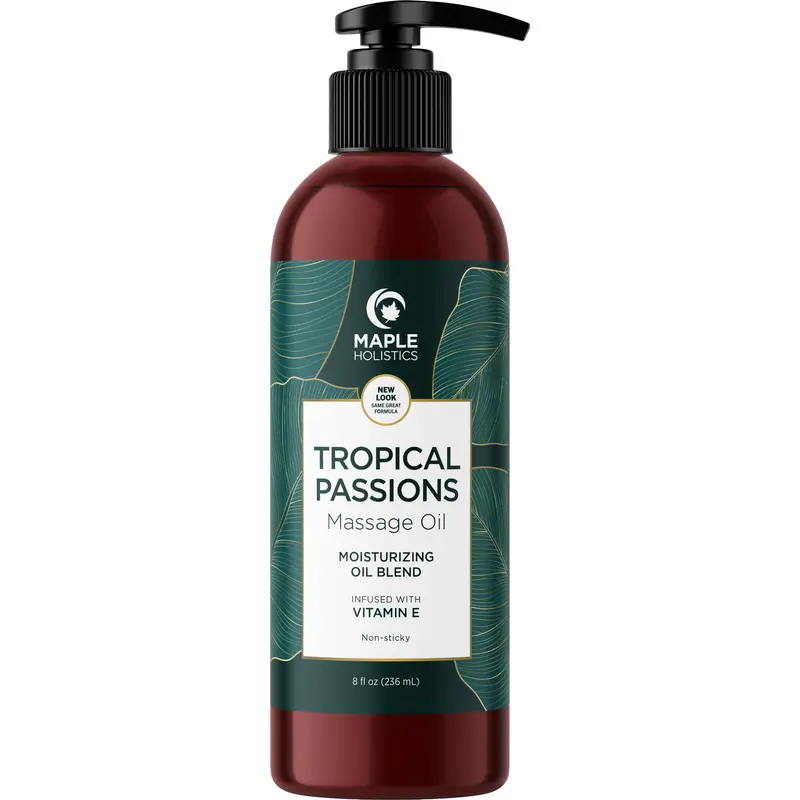 Tropical Sensual Massage Oil - Exotic Mango & Coconut Body Oil for Date Night & Self-Care | Maple Holistics Moisturizer Sweet Almond & Jojoba for Glowing Skin | Nourishing Tropical Aromatherapy for Couples Home Spa | Glide Scented Oil Relaxation Body Care