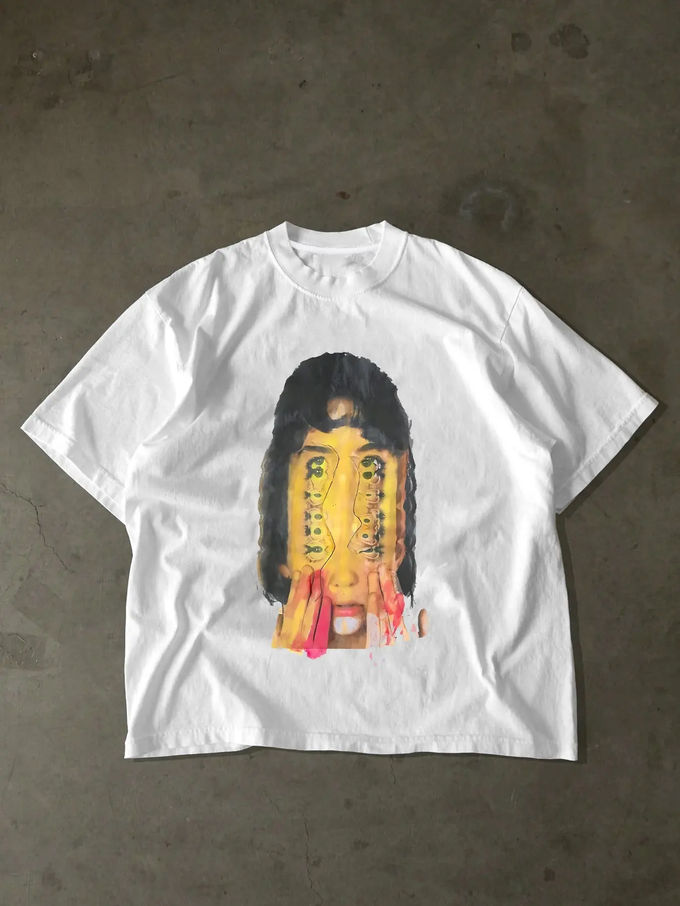 Men's Casual Short Sleeve Fitted Crewneck Streetwear T-Shirt, Base Split Person Print, Multi-Eye Color Touch, Comfortable Fabric for Art Exhibition