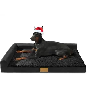 Orthopedic Dog Bed Large Sized Dog 36''X24'', Waterproof L Bolster Medium Pet Sofa Beds with Removable Washable Cover, Soft Comfortable Pet Couch Crate Mat with Nonskid Bottom, Black