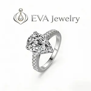 [EVA Jewelry] Pear Cut 4CT 925 Sterling Silver Synethic Moissanite Ring
