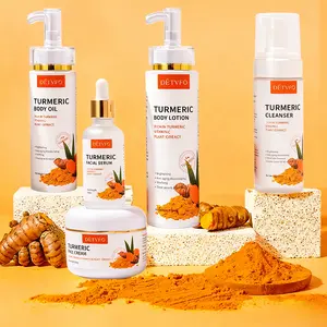 Turmeric Skincare Set | Face & Body Care Kit with Cream, Serum, Cleanser, Body Oil & Lotion, Exfoliating, Glow Boosting, Brightening & Hydrating, Mother’s Day Gift